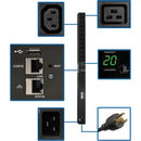 Eaton 3.7kW Single-Phase 208/230V Monitored PDU - LX Platform, 18 C13, 2 C19 Outlets, C20 / L6-20P Inputs, 0U 900mm Height, TAA - PEGASUSS