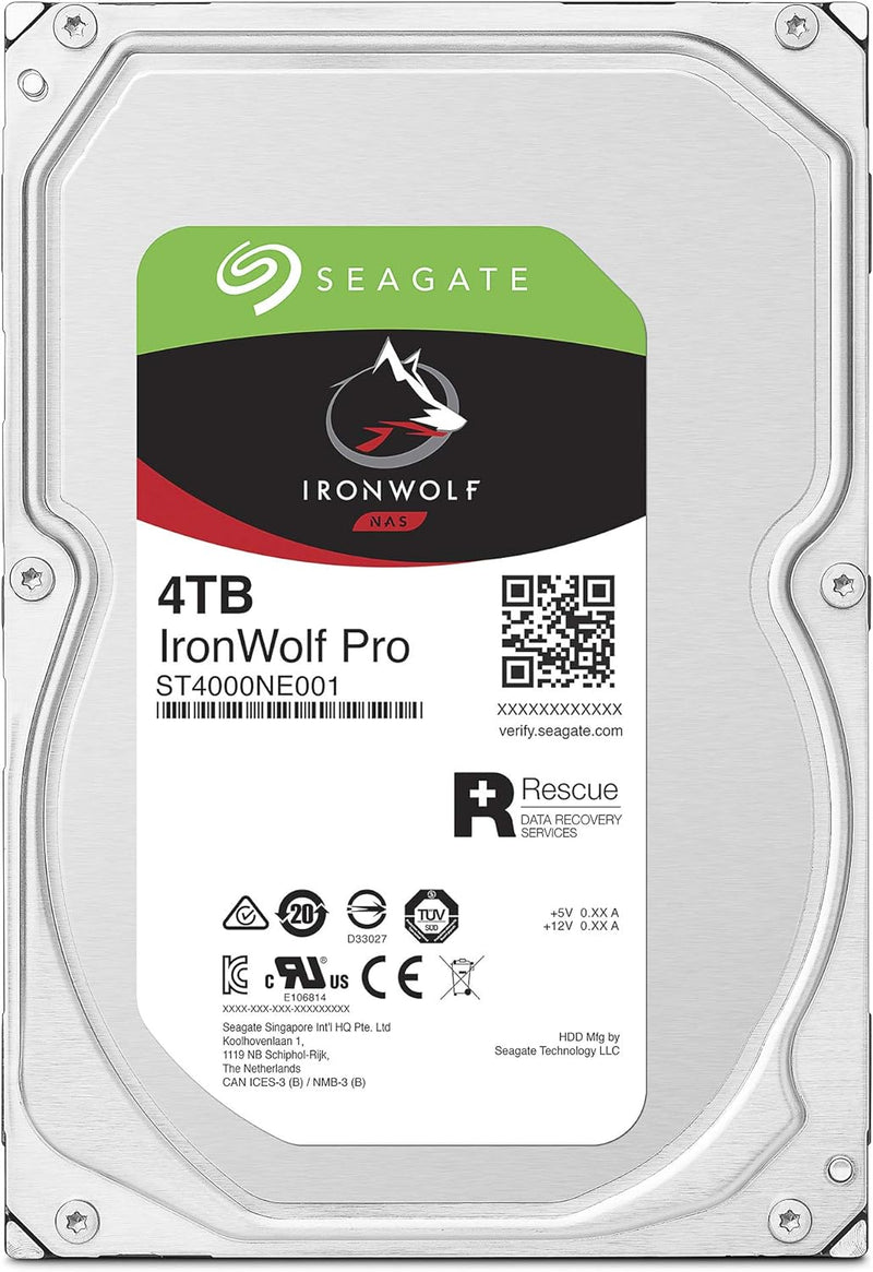 Ironwolf Pro 4TB NAS Internal Hard Drive HDD – 3.5 Inch SATA 6Gb/S 7200 RPM 128MB Cache for RAID Network Attached Storage, Data Recovery Service – Frustration Free Packaging (ST4000NE001)
