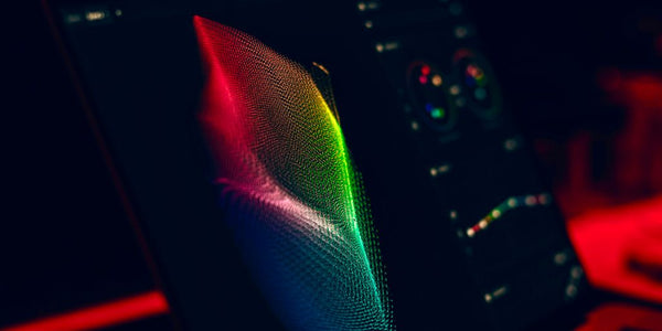 a close up of a laptop with a colorful screen