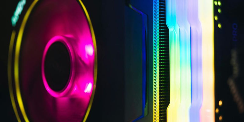 a close up of a colorful computer case