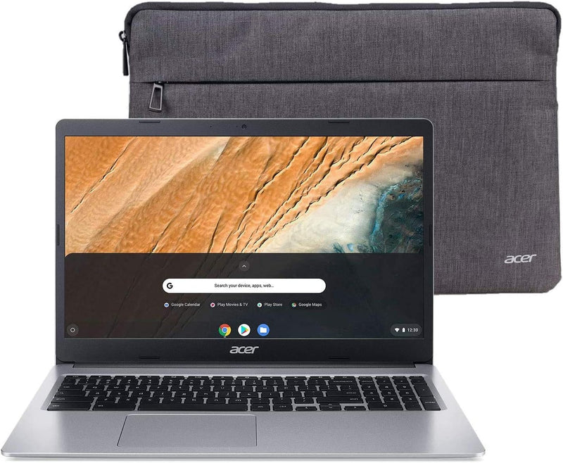 Chromebook 315 15.6" HD Intel N4000 4GB RAM 32GB Emmc Webcam BT Chrome OS + Protective Sleeve, Silver (NX.HKBAA.002)
