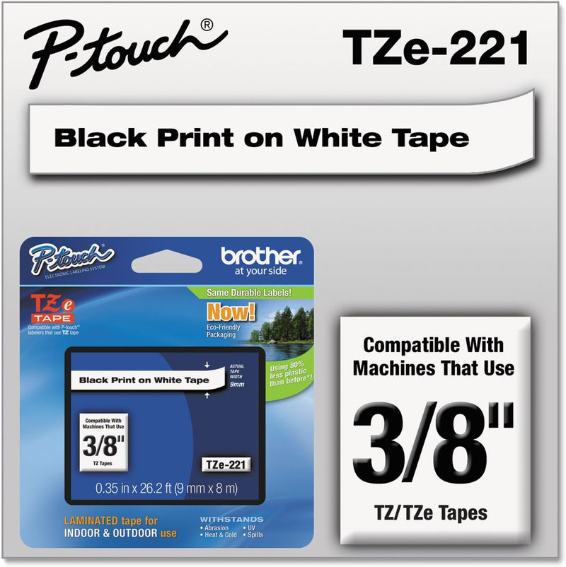 Tape, Retail Packaging, 3/8 Inch, Black on White (Tze221)