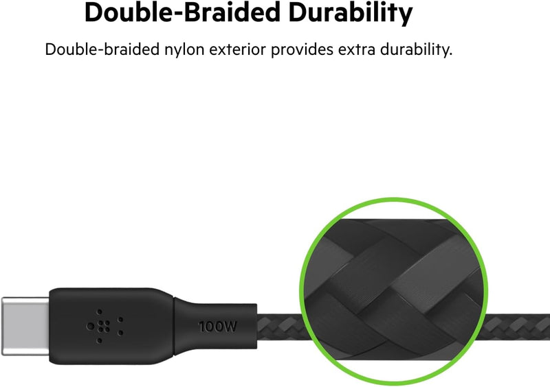 USB-C to USB-C Cable, Boostcharge Braided Power Cable (3M/10Ft), Fast Charging Cable W/ 100W Power Delivery, USB-IF Certified for Iphone 16, Macbook, Chromebook, Galaxy & More - Black