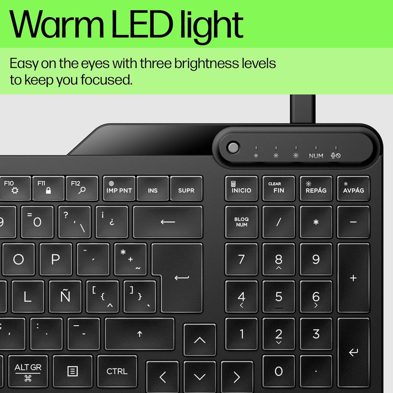 400 Backlit Wired Keyboard (Ash Wired) - Warm White LED Illuminated Keys W/ 3 Brightness Levels - Slim & Portable Design - 12 Programmable Keys - Spill-Resistant, Sanitizable