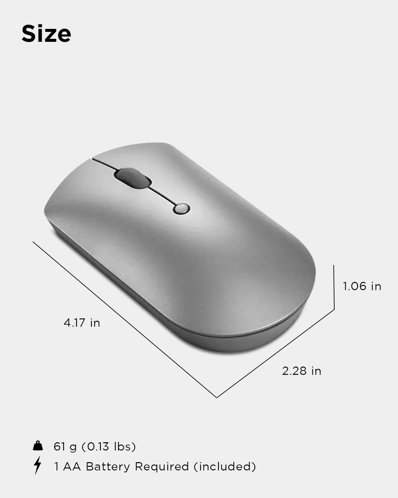 600 Bluetooth Silent Mouse, Blue Optical Sensor, Adjustable DPI, 4 Button, Microsoft Swift Pair, Windows, Chrome, GY50X88832, Gray