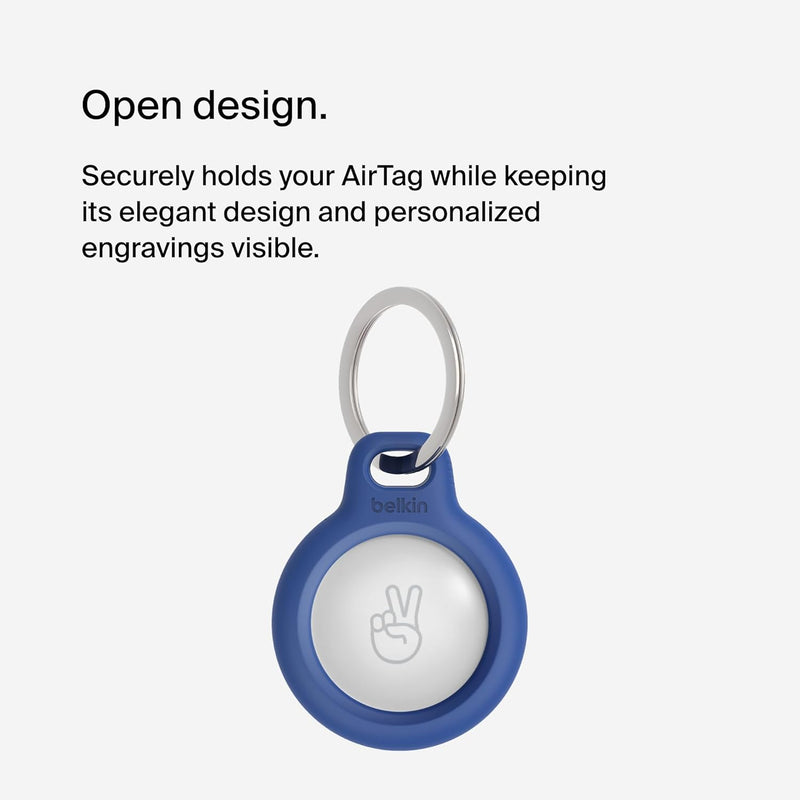 Apple Airtag Secure Holder with Key Ring, Durable Scratch Resistant Case with Open Face & Raised Edges, 2 Count (Pack of 1)