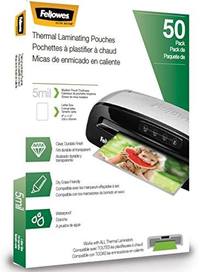 Fellowes Thermal Laminating Pouches - Letter, 5Mil, 50 Pack