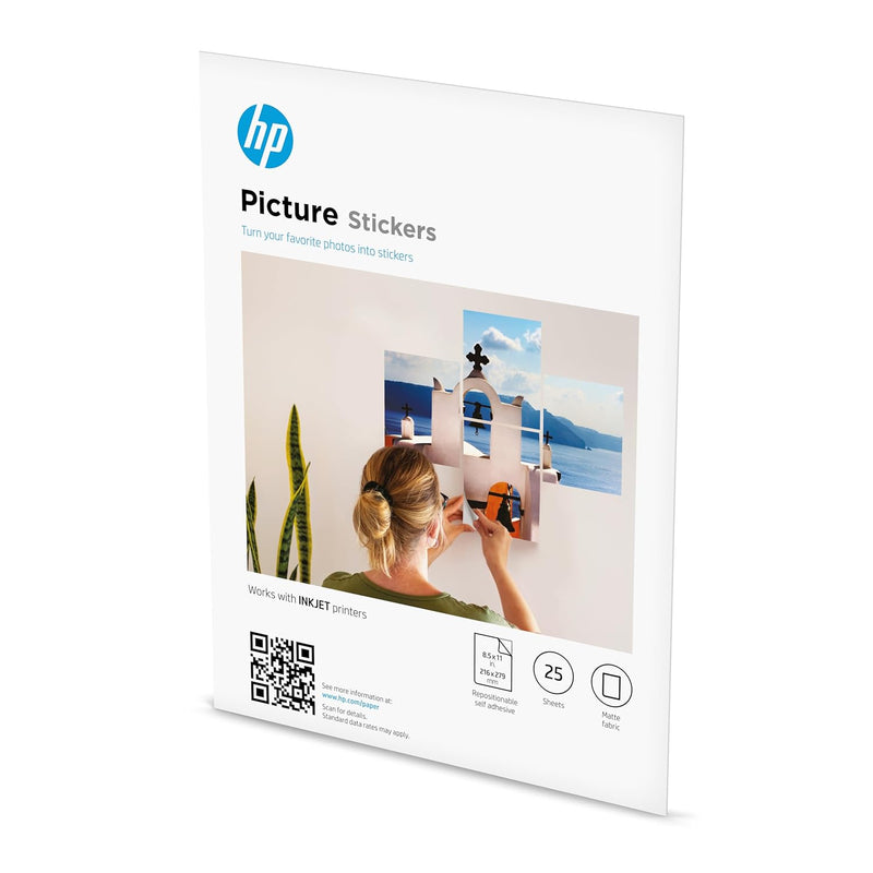 Picture Stickers 8.5X11In,25 Sheets Self-Adhesive, Easily Repositionable, Matte Photo Stickers. Print, Peel & Stick All Inkjet Printers and Craft Cutters. (8L1U9A)