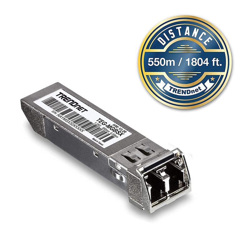 SFP Multi-Mode LC Module, up to 550M (1804 Ft), Mini-Gbic, Hot Pluggable, IEEE 802.3Z Gigabit Ethernet, Supports up to 1.25 Gbps, Lifetime Protection, Silver, TEG-MGBSX