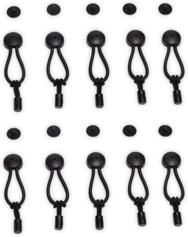 6 5/8" Standard Size Black Bungee Shock Cord & Stayput Fastener with Pull Tabs for Canvas, 10 Pack, Cord Length 6 5/8"