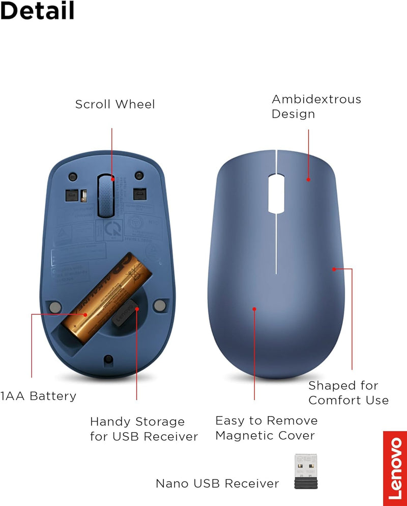 530 Wireless Mouse with Battery, 2.4Ghz Nano USB, 1200 DPI Optical Sensor, Ergonomic for Left or Right Hand, Lightweight, GY50Z18986, Abyss Blue