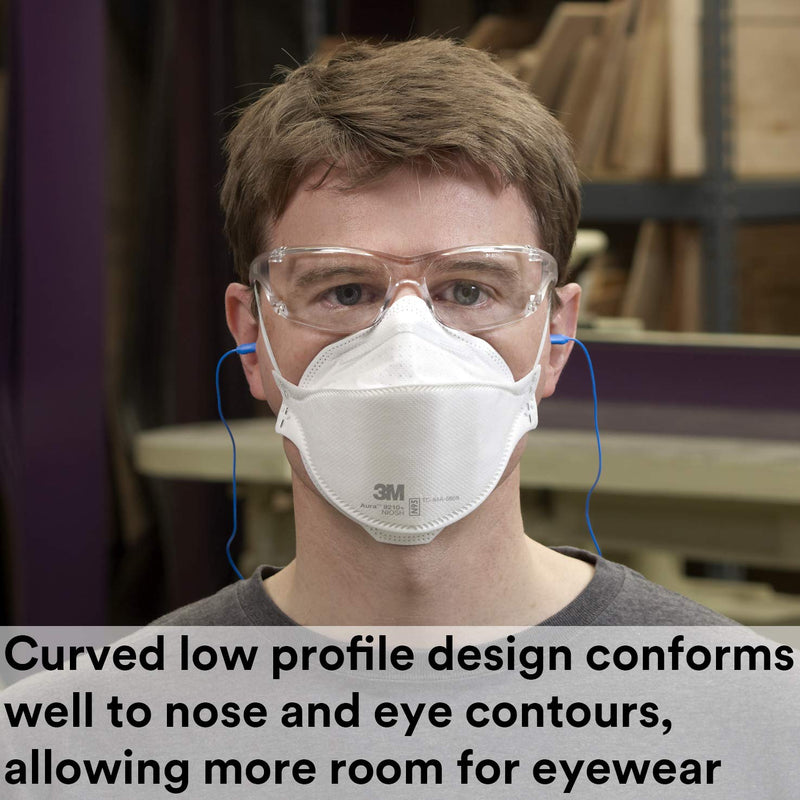 Aura Particulate Respirator 9210+, N95, Pack of 20 Disposable Respirators, Convenient Individually Wrapped, NIOSH APPROVED, Stapled Flat Fold Design, Low Profile Design Reduces Eyewear Fogging