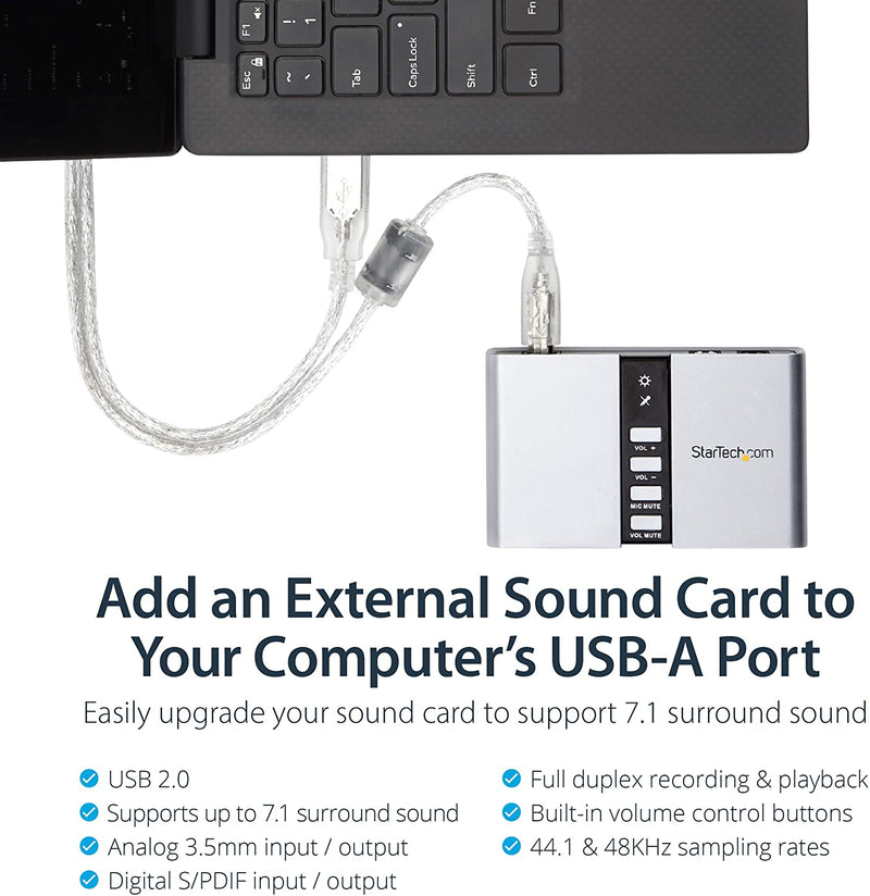 7.1 USB Sound Card - External Sound Card for Laptop with SPDIF Digital Audio - Sound Card for PC - Silver (ICUSBAUDIO7D)