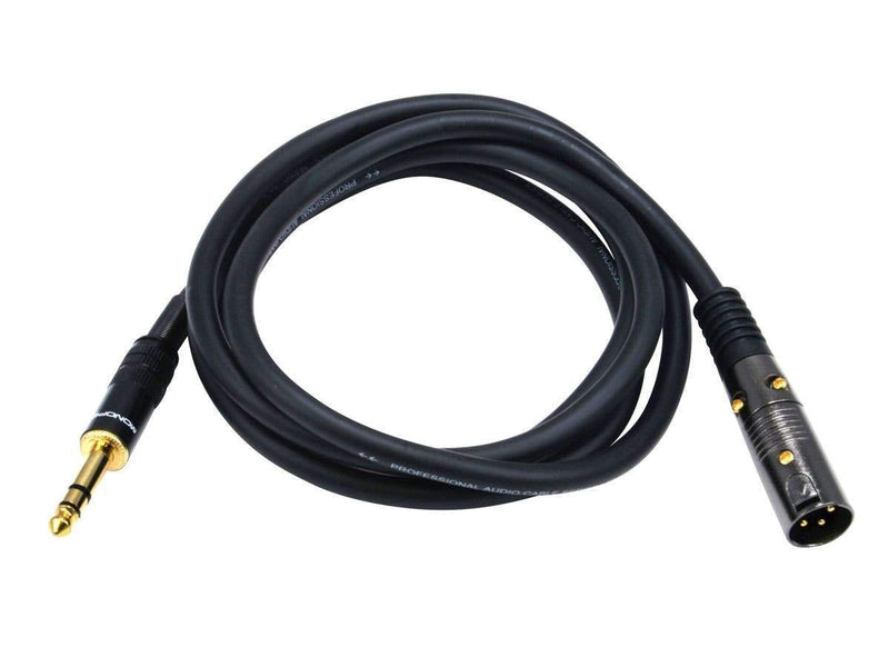 XLR Male to 1/4-Inch TRS Male Cable - 15 Feet - Black, 16AWG, Gold Plated - Premier Series