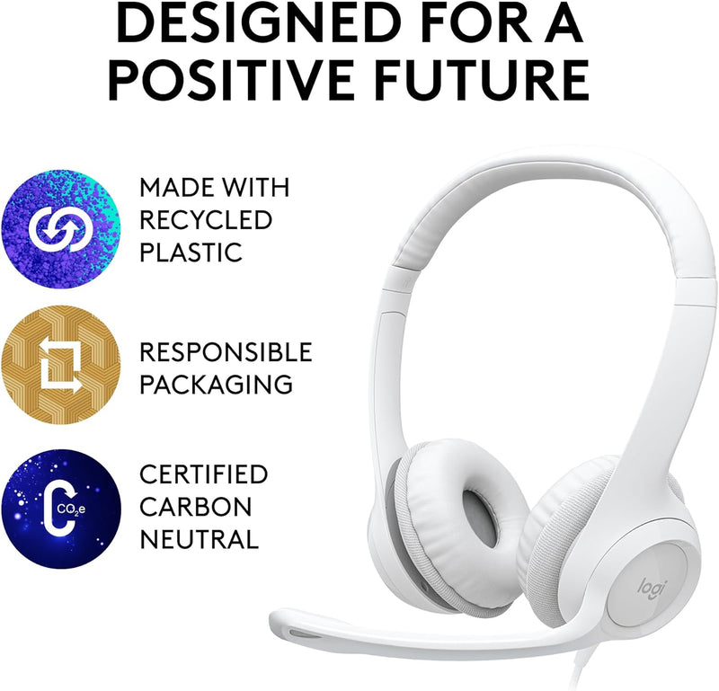 H390 Wired Headset for Pc/Laptop, Stereo Headphones with Noise Cancelling Microphone, USB-A, In-Line Controls for Video Meetings, Music, Gaming and beyond - off White