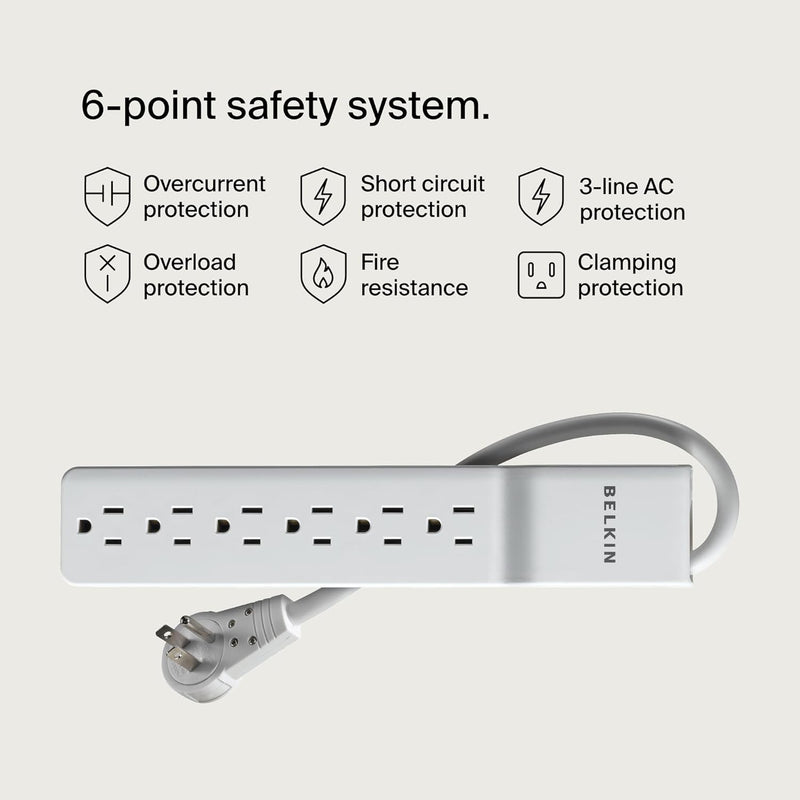 6-Outlet Surge Protector Power Strip, 6Ft Cord, 360° Rotating Plug - 1080 Joules Protection