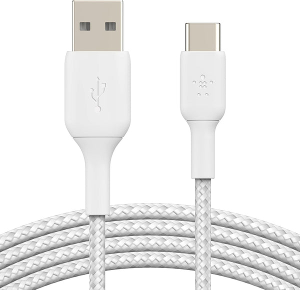 Boostcharge Braided USB-C Cable (2M/6.6Ft), USB-C to USB-A Cable, USB Type-C Cable for Iphone 16 Series, Samsung Galaxy S24, Note20, Pixel 8, Pixel 7, Ipad Pro, Nintendo Switch, & More - White