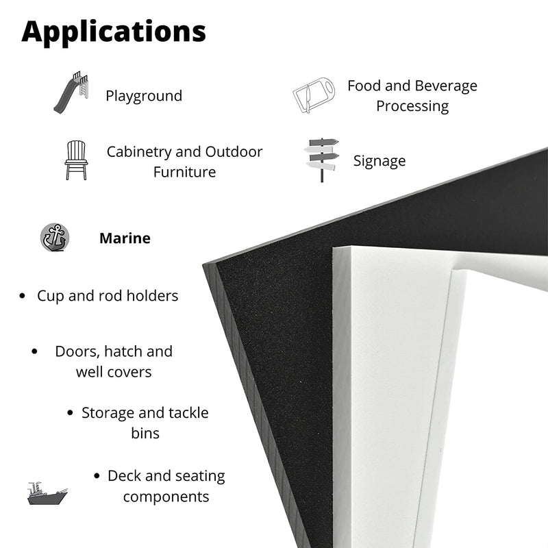 White HDPE Boat Board, Marine Grade Plastic Sheet 1/2" Thick, Nominal Size 12" X 12", High Density Polyethylene Panel