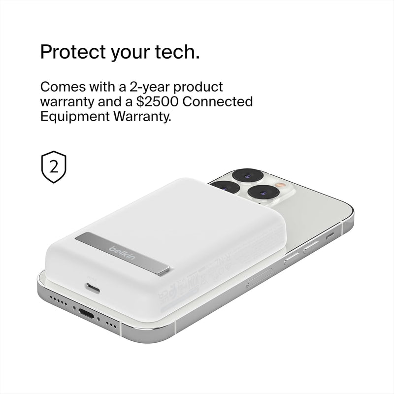 Boostcharge Wireless Power Bank 5K W/Magsafe Compatible 7.5W Charging, Built-In Pop-Up Kickstand - Compatible W/Iphone 16, 16 Plus, 16 Pro, 16 Pro Max, Iphone 15, Airpods, and More - White