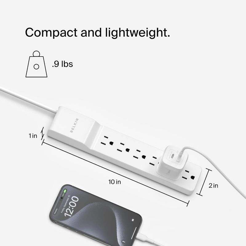 6-Outlet Surge Protector Power Strip, 6Ft Cord, 360° Rotating Plug - 1080 Joules Protection