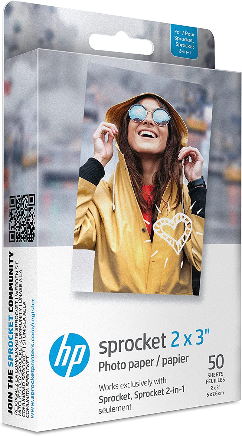 Sprocket 2X3" Premium Zink Sticky Back Photo Paper (50 Sheets) Compatible with  Sprocket Photo Printers