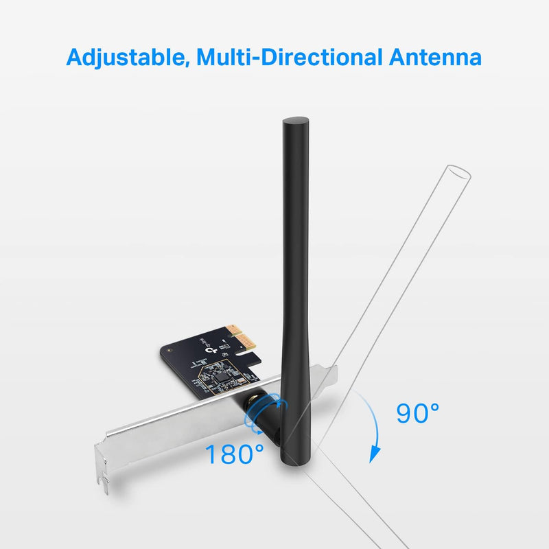 Pcie Wifi Card AC600 for Desktop PC, Dual Band Wireless Internal Network Card(Archer T2E) High-Gain Antenna, MU-MIMO, WPA3, Low Profile, Supports Windows 10/11