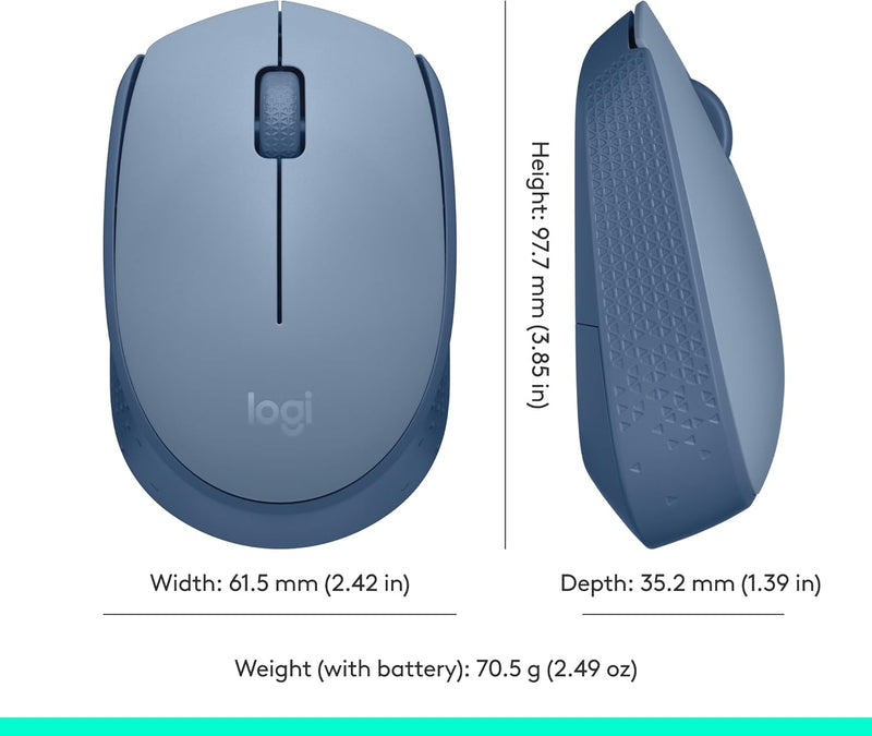 Logitech M170 Wireless Mouse for PC, Mac, Laptop, 2.4 Ghz with USB Mini Receiver, Optical Tracking, 12-Months Battery Life, Ambidextrous - Blue Grey