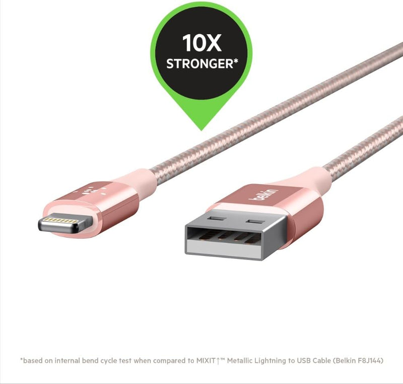 Belkin MIXIT Duratek Lightning to USB Cable - Mfi-Certified Iphone Charging Cable for Iphone 11, 11 Pro, 11 Pro Max, XS, XS Max, XR, X, 8/8 plus and More (4Ft/1.2M), Rose Gold