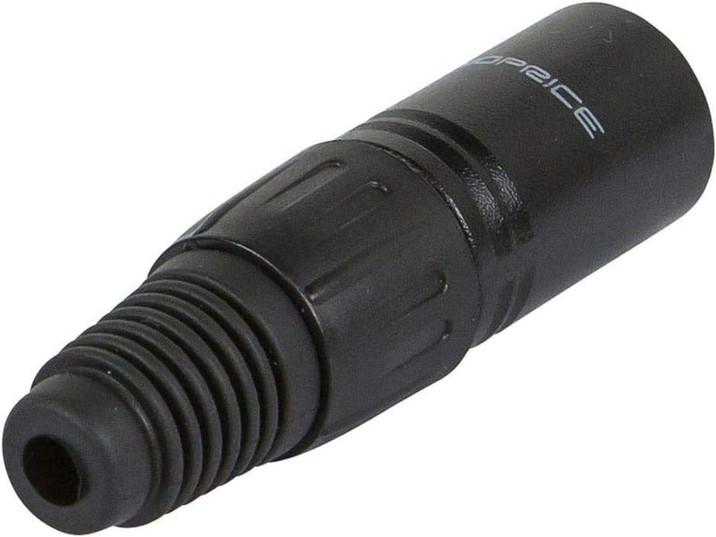 3-Pin Male DMX Connector - Black, Anodized Aluminum with Plastic Cap and Rubber Strain Relief Boot