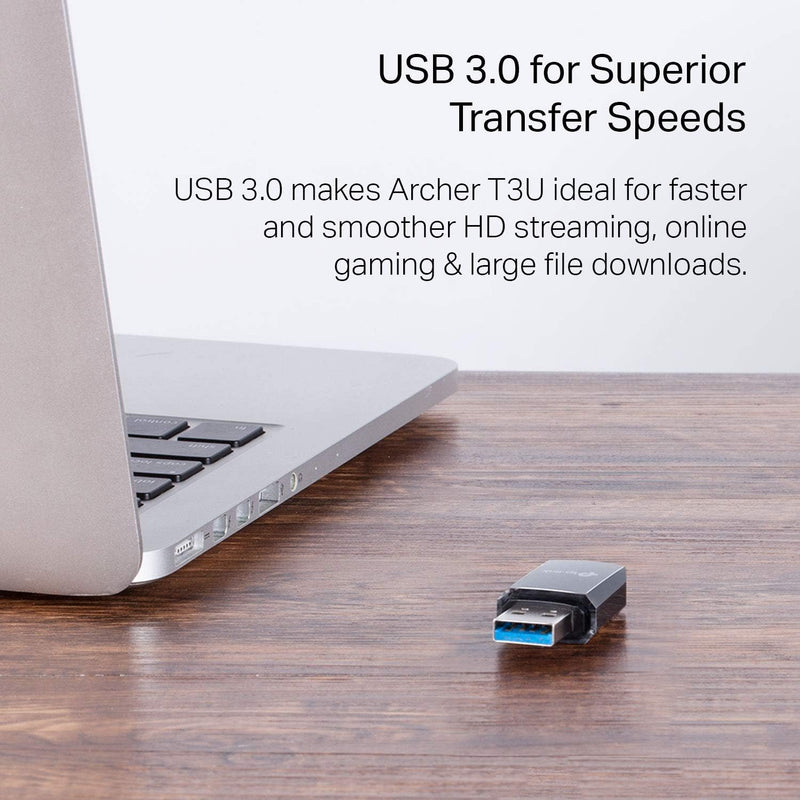 AC1300 USB Wifi Adapter(Archer T3U)- 2.4G/5G Dual Band Wireless Network Adapter for PC Desktop, MU-MIMO Wifi Dongle, USB 3.0, Supports Windows 11, 10, 8.1, 8, 7, Xp/Mac OS X 10.9-10.14