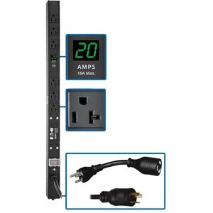 Eaton Tripp Lite Series 2kW Single-Phase Local Metered PDU, 100-127V Outlets (6 5-15/20R), L5-20P/5-20P adapter, 0U Vertical, 24-in.