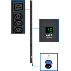 PDU local monofásica con medidor de 3,7 kW de Tripp Lite by Eaton, tomacorrientes de 208/230 V (32 C13, 6 C19), IEC309 16 A, azul, 16 A, 0 U, vertical