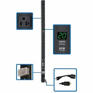 PDU monofásica con medidor local de 2 kW de la serie Eaton Tripp Lite, tomacorrientes de 100 a 127 V (14 5-15/20R), adaptador L5-20P/5-20P, 0 U vertical, altura de 36 in