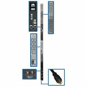 Eaton 8.6kW 208/120V 3PH Monitored PDU - LX Interface, Gigabit, 45 Outlets, L21-30P Input, LCD, 1.8 m Cord, 0U 1.8 m Height, TAA