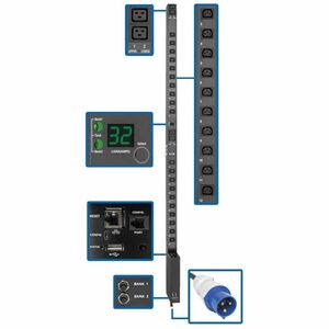 PDU conmutada monofásica Eaton de 7,7 kW con interfaz de plataforma LX, salida de 230 V, IEC 309 32 A azul, cable de 10 pies (3,05 m), 0 U, TAA