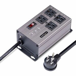 StarTech.com 4-Outlet Industrial Power Strip 125V/15A, EMI/RFI Isolation, Surge Protection, Mountable PDU, 8ft NEMA 5-15P Cord, UL Listed - PEGASUSS 