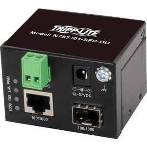 Tripp Lite von Eaton, nicht verwalteter industrieller Gigabit-Glasfaser-zu-Ethernet-Medienkonverter, 10/100/1000 Mbit/s, RJ45/SFP, -40° bis 75°C, Gleichstromversorgung, TAA