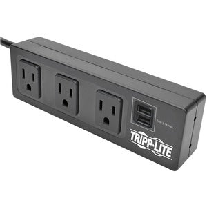 Protector contra sobretensiones de 3 tomas de corriente Protect It! de Tripp Lite de Eaton con soportes de montaje, cable de 10 pies, 510 julios, 2 puertos de carga USB, carcasa negra