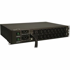 PDU monofásica con medidor local de 5,5 kW de la serie Eaton Tripp Lite: 16 tomacorrientes C13 y 2 C19 (208/230 V), entrada L6-30P, cable de 1,8 m, 2 U, TAA