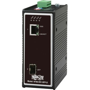 Convertidor de medios de fibra a Ethernet Gigabit industrial de Tripp Lite by Eaton, 10/100/1000 Mbps, RJ45/SFP, de -40 °C a 75 °C, alimentación de CC, TAA