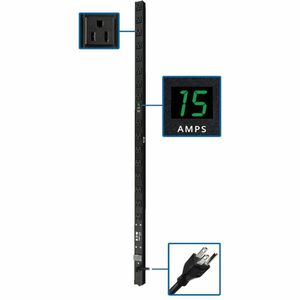 PDU local con medición monofásica de 1,4 kW de la serie Eaton Tripp Lite, tomacorrientes de 120 V (16 5-15R), 5-15P, cable de 15 pies (4,57 m), 0 U vertical, 48 pulg.