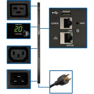 Eaton 3.7kW Single-Phase 208/230V Monitored PDU - LX Platform, 20 C13, 4 C19 Outlets, C20 Input with L6-20P Adapter, 0U 1778mm Height, TAA - PEGASUSS 