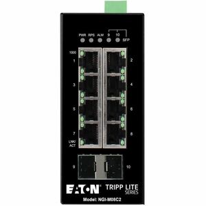 Eaton Tripp Lite Serie 8-Port Managed Industrial Gigabit Ethernet Switch - 10/100/1000 Mbit/s, 2 GbE SFP-Steckplätze, -40° bis 75°C, DIN-Montage, TAA