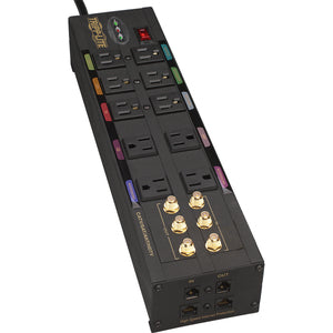 Tripp Lite by Eaton Isobar 10-Outlet Home/Business Theater Surge Protector, 8 ft. Cord with Right-Angle Plug, 3840 Joules, LEDs, Metal Housing - PEGASUSS 