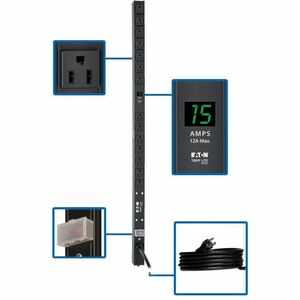 Eaton Tripp Lite Series 1.5kW Single-Phase Local Metered PDU, 100-127V Outlets (14 5-15R), 5-15P, 15 ft. (4.57 m) Cord, 0U Vertical, 36 in. - PEGASUSS 