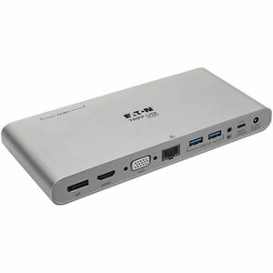 Eaton Tripp Lite Series USB-C Dock, Triple Display - 4K HDMI/DisplayPort, VGA, USB 3.x (5Gbps), USB-A/C Hub Ports, GbE, 100W PD Charging - Thunderbolt 3, Silver