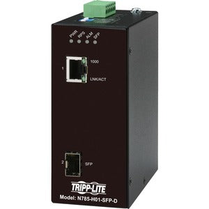 Convertidor de medios de fibra a Ethernet Gigabit reforzado de Tripp Lite by Eaton, 10/100/1000 Mbps, RJ45/SFP, de -10 °C a 60 °C, alimentación de CC, TAA