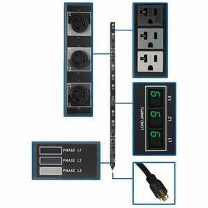 PDU local con medidor trifásico de 5,7 kW de la serie Eaton Tripp Lite, tomacorrientes de 208/120 V (21 5-15/20R, 6 L6-20R), L21-20P, cable de 1,83 m (6 pies), 0 U vertical, TAA