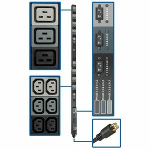 Eaton Tripp Lite Series 8.6kW 208/120V Three-Phase Basic PDU - 48 Outlets (36 C13, 6 C19, 6 5-15/20R), L21-30P Input, 6 ft. Cord, 70 in. 0U Rack