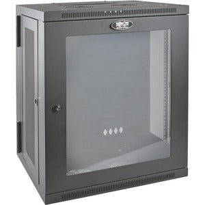 Gabinete de rack de media altura para montaje en pared, de perfil bajo y profundidad de interruptor SmartRack 15U de Tripp Lite by Eaton, ventana de acrílico transparente, parte posterior con bisagras